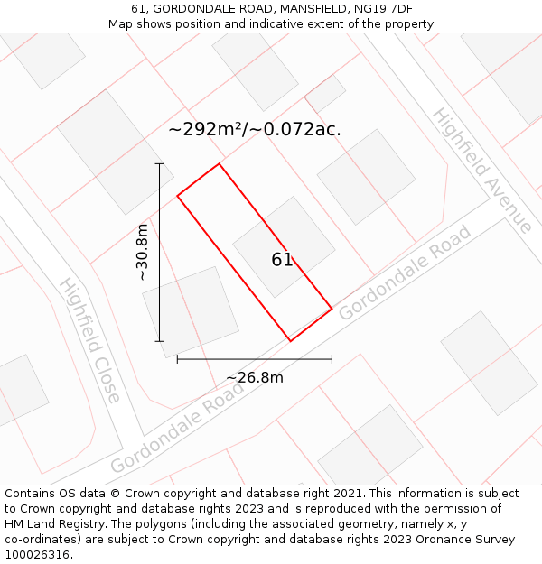 61, GORDONDALE ROAD, MANSFIELD, NG19 7DF: Plot and title map
