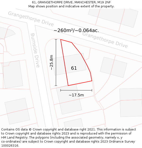 61, GRANGETHORPE DRIVE, MANCHESTER, M19 2NF: Plot and title map