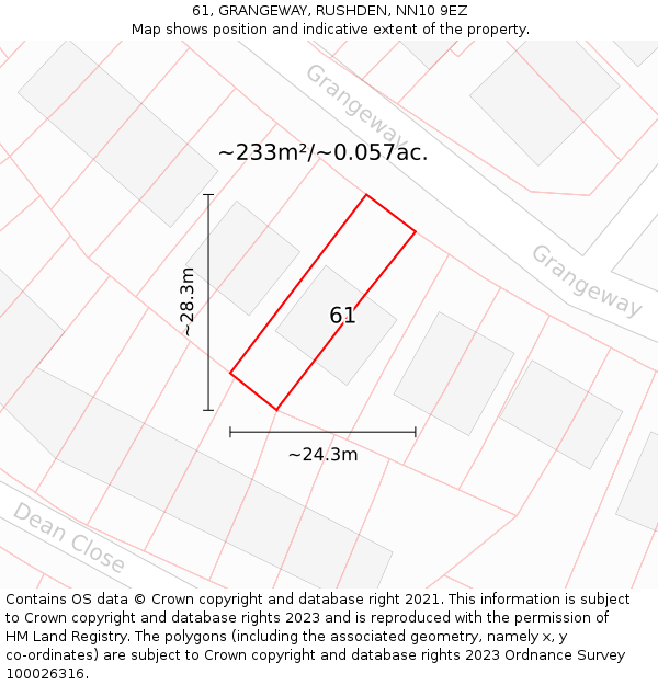 61, GRANGEWAY, RUSHDEN, NN10 9EZ: Plot and title map