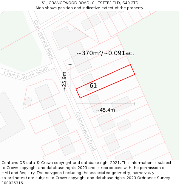 61, GRANGEWOOD ROAD, CHESTERFIELD, S40 2TD: Plot and title map