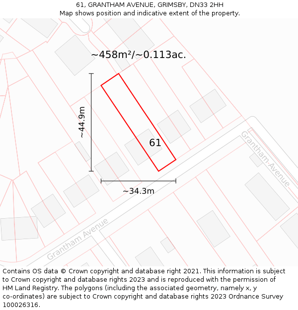 61, GRANTHAM AVENUE, GRIMSBY, DN33 2HH: Plot and title map