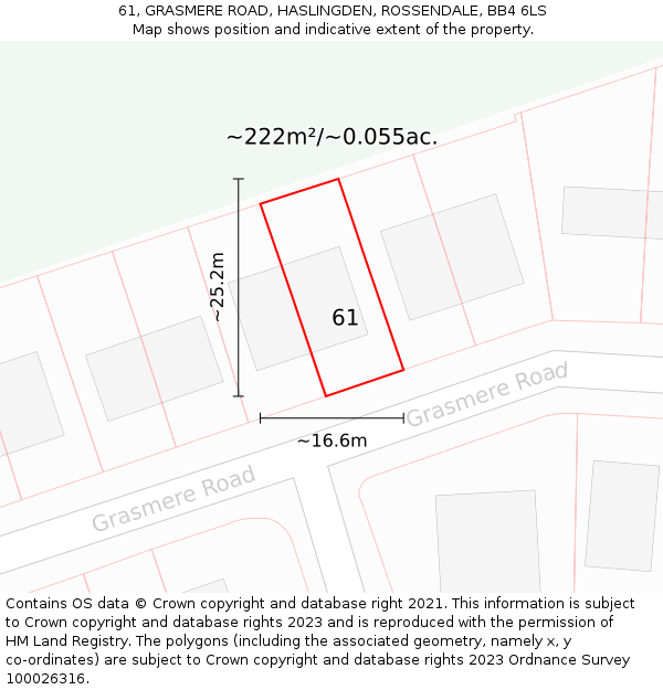 61, GRASMERE ROAD, HASLINGDEN, ROSSENDALE, BB4 6LS: Plot and title map
