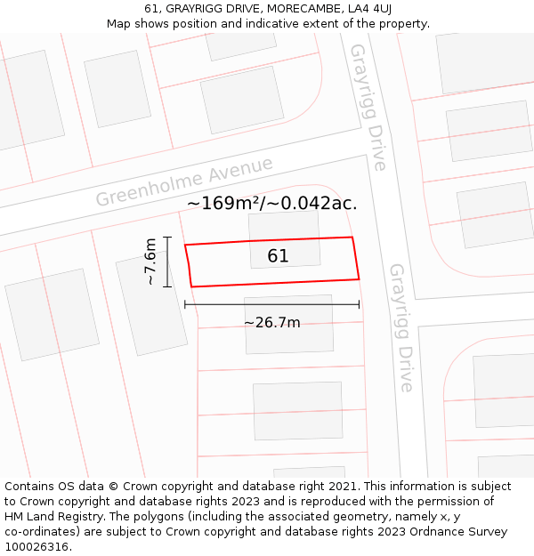 61, GRAYRIGG DRIVE, MORECAMBE, LA4 4UJ: Plot and title map