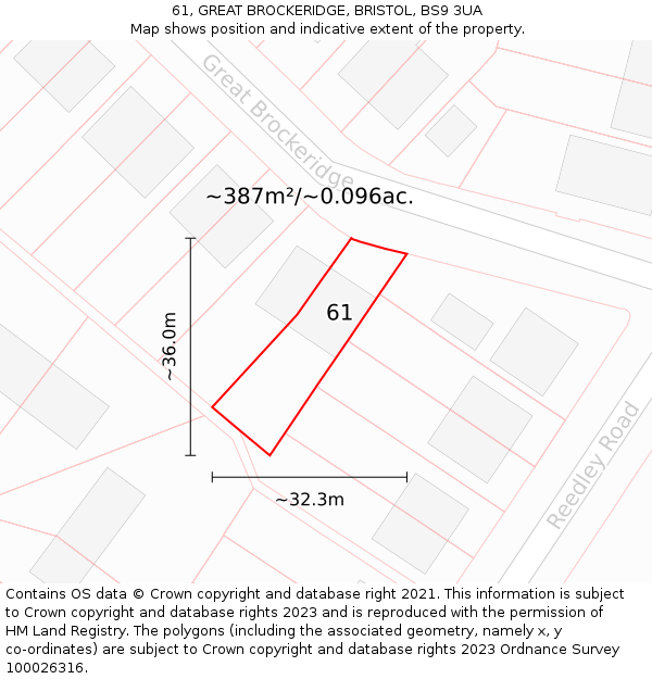 61, GREAT BROCKERIDGE, BRISTOL, BS9 3UA: Plot and title map