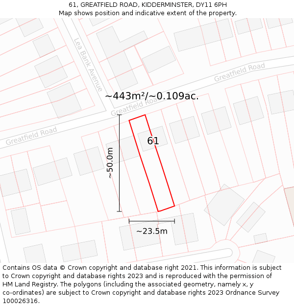 61, GREATFIELD ROAD, KIDDERMINSTER, DY11 6PH: Plot and title map