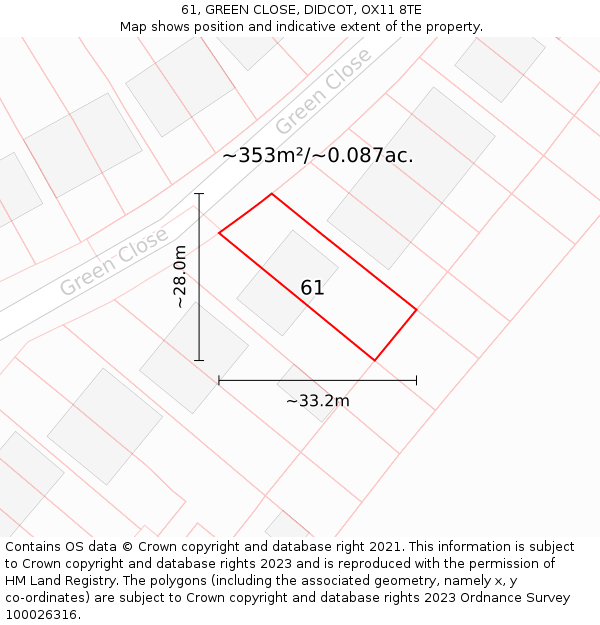 61, GREEN CLOSE, DIDCOT, OX11 8TE: Plot and title map