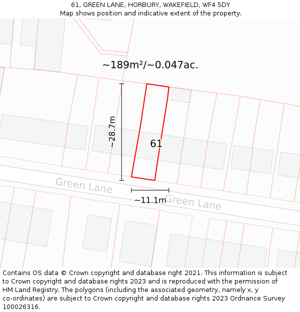 61, GREEN LANE, HORBURY, WAKEFIELD, WF4 5DY: Plot and title map