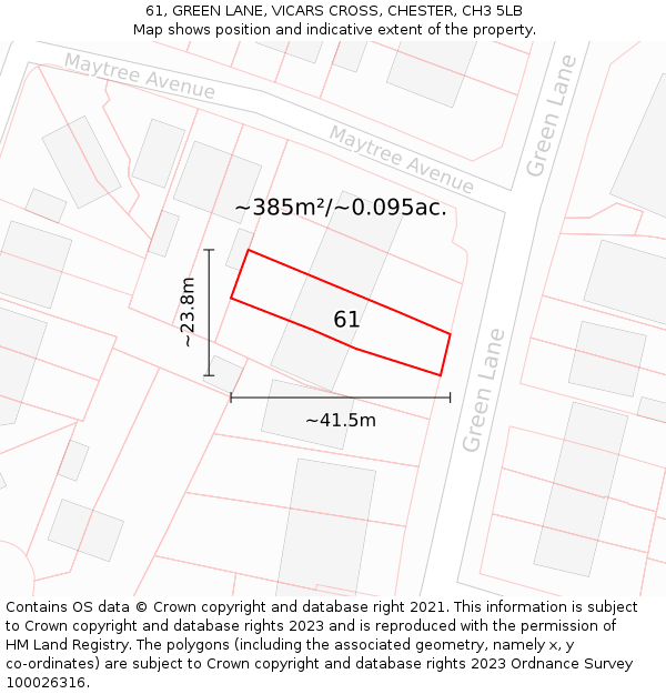 61, GREEN LANE, VICARS CROSS, CHESTER, CH3 5LB: Plot and title map