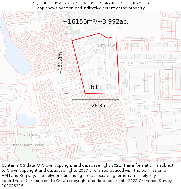 61, GREENHAVEN CLOSE, WORSLEY, MANCHESTER, M28 3TX: Plot and title map