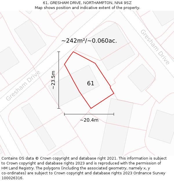 61, GRESHAM DRIVE, NORTHAMPTON, NN4 9SZ: Plot and title map