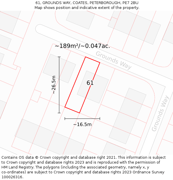 61, GROUNDS WAY, COATES, PETERBOROUGH, PE7 2BU: Plot and title map