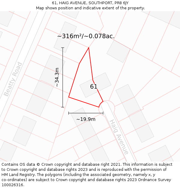 61, HAIG AVENUE, SOUTHPORT, PR8 6JY: Plot and title map