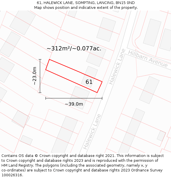 61, HALEWICK LANE, SOMPTING, LANCING, BN15 0ND: Plot and title map