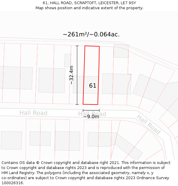 61, HALL ROAD, SCRAPTOFT, LEICESTER, LE7 9SY: Plot and title map