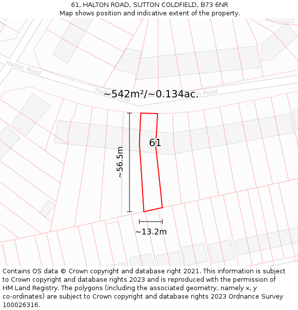61, HALTON ROAD, SUTTON COLDFIELD, B73 6NR: Plot and title map