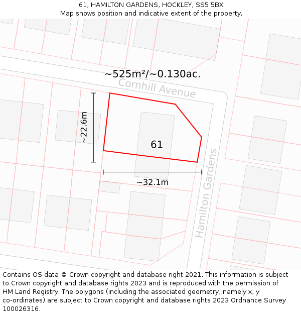 61, HAMILTON GARDENS, HOCKLEY, SS5 5BX: Plot and title map