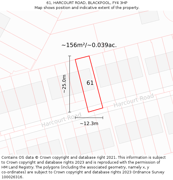 61, HARCOURT ROAD, BLACKPOOL, FY4 3HP: Plot and title map