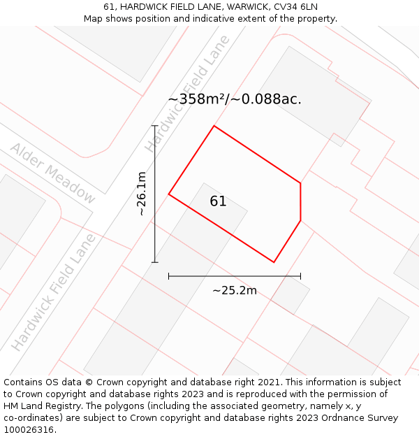 61, HARDWICK FIELD LANE, WARWICK, CV34 6LN: Plot and title map