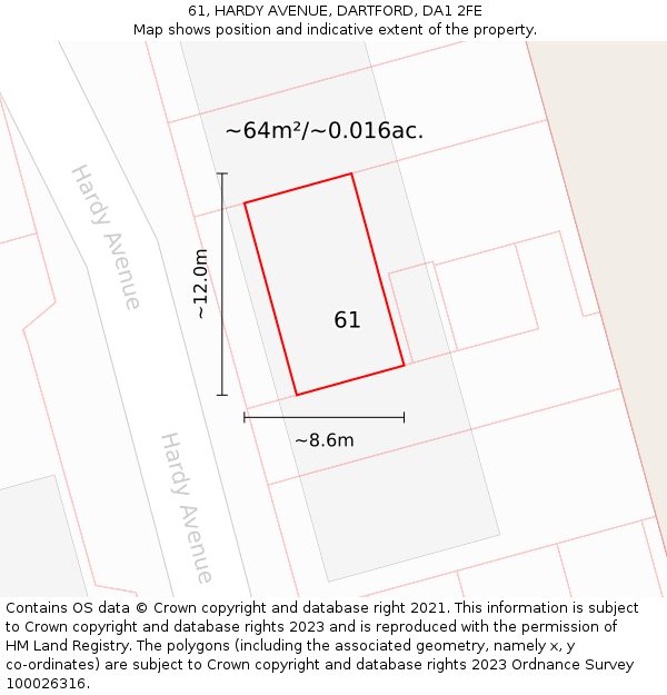61, HARDY AVENUE, DARTFORD, DA1 2FE: Plot and title map