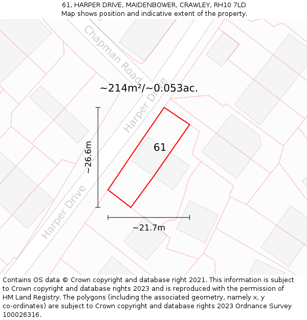 61, HARPER DRIVE, MAIDENBOWER, CRAWLEY, RH10 7LD: Plot and title map