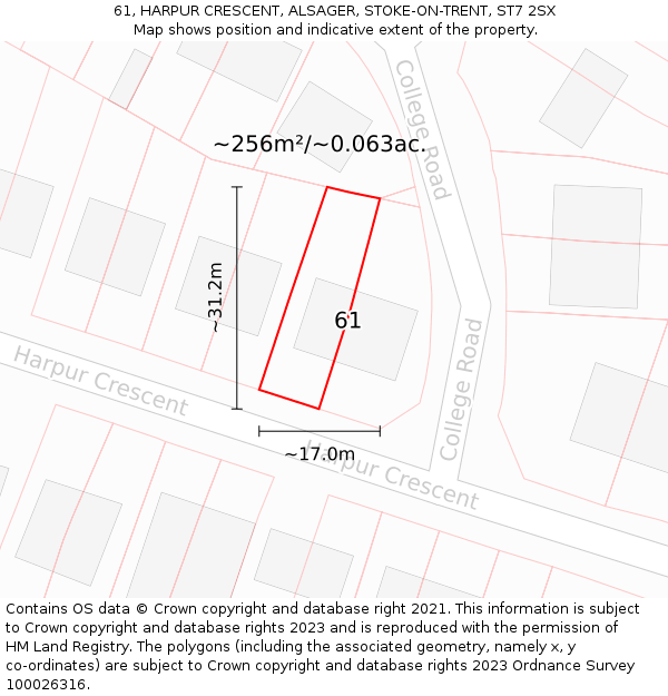 61, HARPUR CRESCENT, ALSAGER, STOKE-ON-TRENT, ST7 2SX: Plot and title map