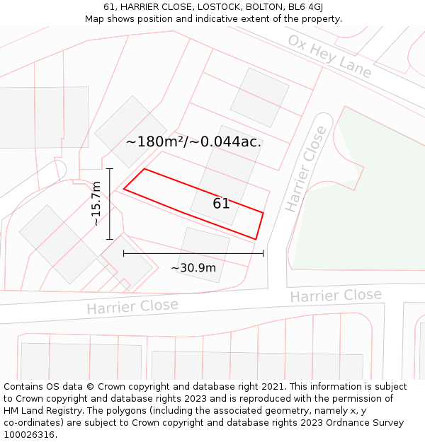 61, HARRIER CLOSE, LOSTOCK, BOLTON, BL6 4GJ: Plot and title map