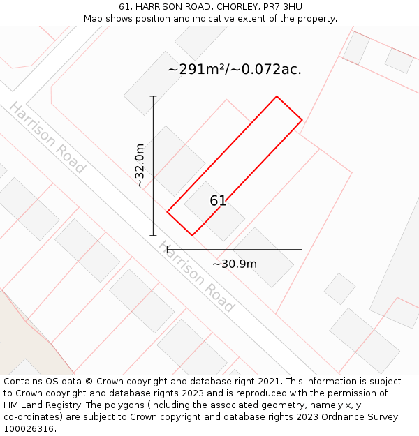 61, HARRISON ROAD, CHORLEY, PR7 3HU: Plot and title map