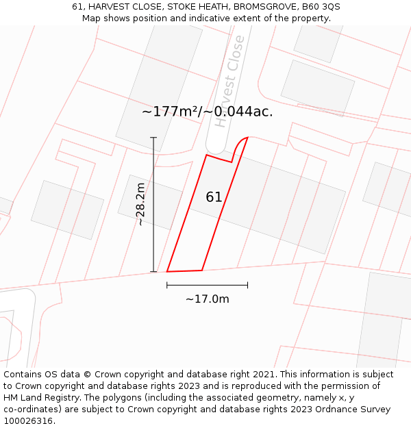 61, HARVEST CLOSE, STOKE HEATH, BROMSGROVE, B60 3QS: Plot and title map