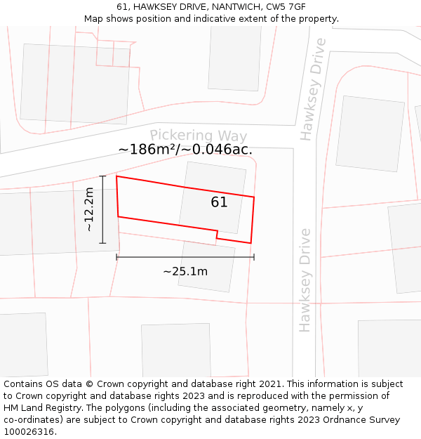 61, HAWKSEY DRIVE, NANTWICH, CW5 7GF: Plot and title map