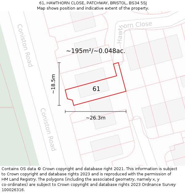 61, HAWTHORN CLOSE, PATCHWAY, BRISTOL, BS34 5SJ: Plot and title map