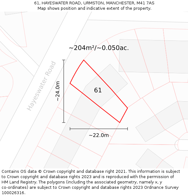 61, HAYESWATER ROAD, URMSTON, MANCHESTER, M41 7AS: Plot and title map