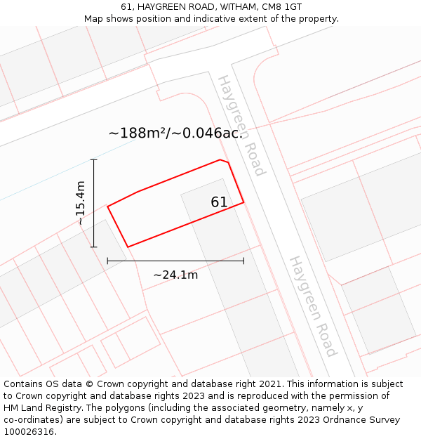 61, HAYGREEN ROAD, WITHAM, CM8 1GT: Plot and title map