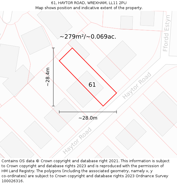 61, HAYTOR ROAD, WREXHAM, LL11 2PU: Plot and title map