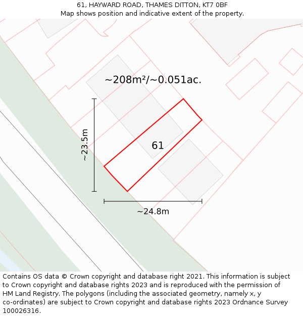 61, HAYWARD ROAD, THAMES DITTON, KT7 0BF: Plot and title map