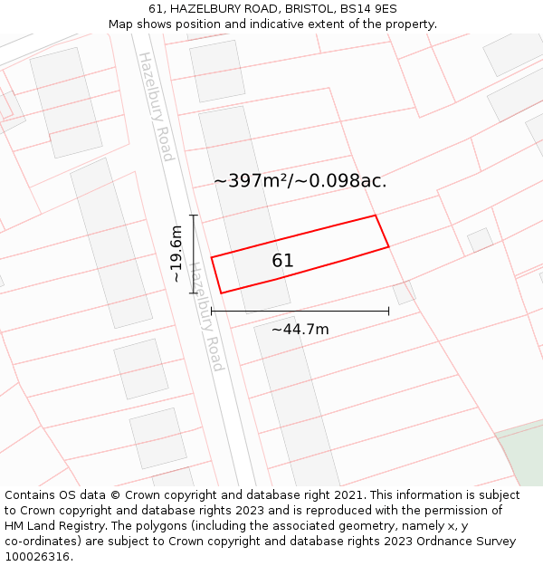 61, HAZELBURY ROAD, BRISTOL, BS14 9ES: Plot and title map