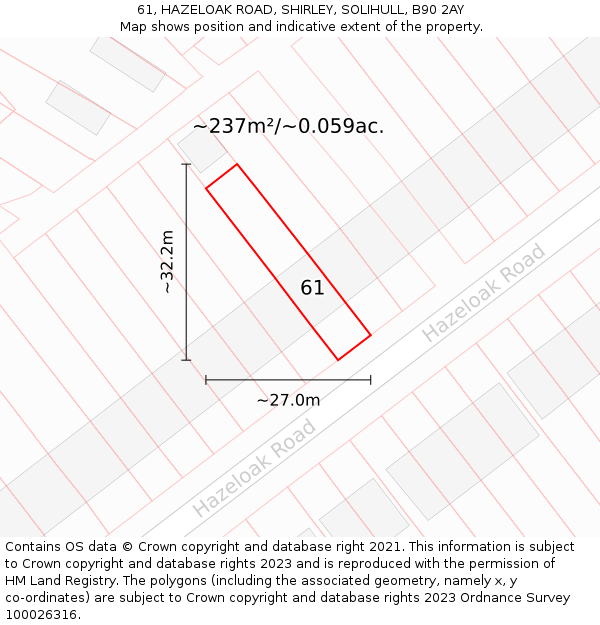 61, HAZELOAK ROAD, SHIRLEY, SOLIHULL, B90 2AY: Plot and title map