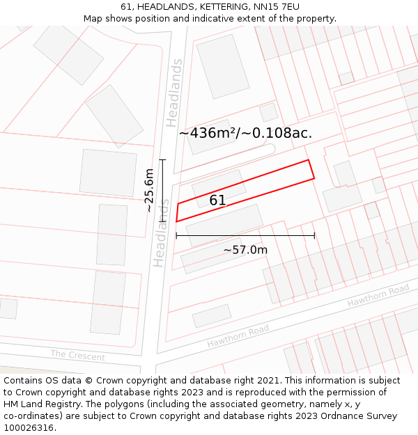 61, HEADLANDS, KETTERING, NN15 7EU: Plot and title map