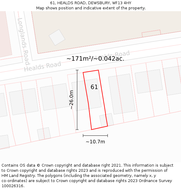 61, HEALDS ROAD, DEWSBURY, WF13 4HY: Plot and title map