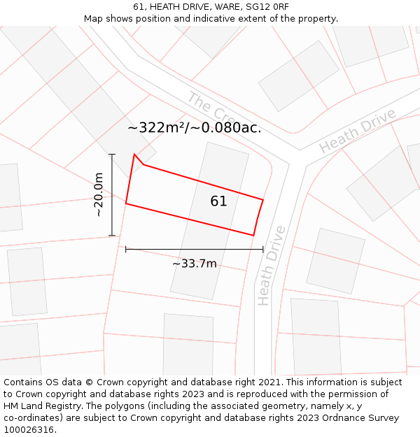 61, HEATH DRIVE, WARE, SG12 0RF: Plot and title map