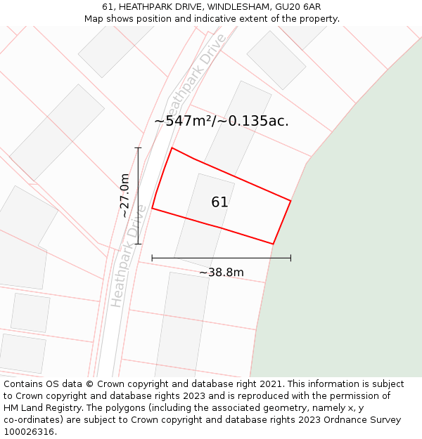 61, HEATHPARK DRIVE, WINDLESHAM, GU20 6AR: Plot and title map