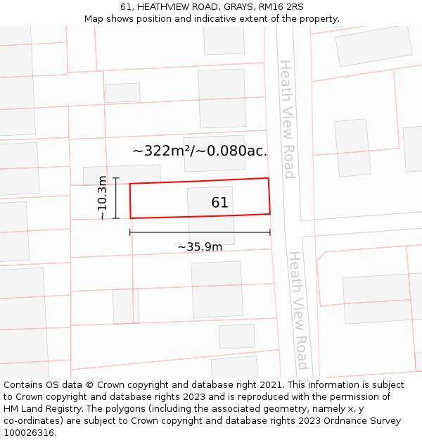 61, HEATHVIEW ROAD, GRAYS, RM16 2RS: Plot and title map