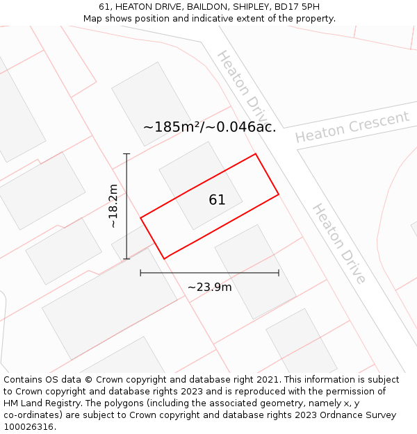 61, HEATON DRIVE, BAILDON, SHIPLEY, BD17 5PH: Plot and title map