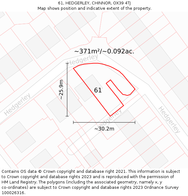 61, HEDGERLEY, CHINNOR, OX39 4TJ: Plot and title map