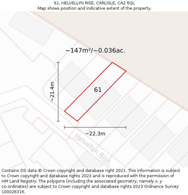 61, HELVELLYN RISE, CARLISLE, CA2 6QL: Plot and title map