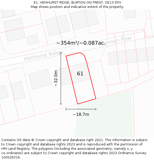 61, HENHURST RIDGE, BURTON-ON-TRENT, DE13 9TH: Plot and title map