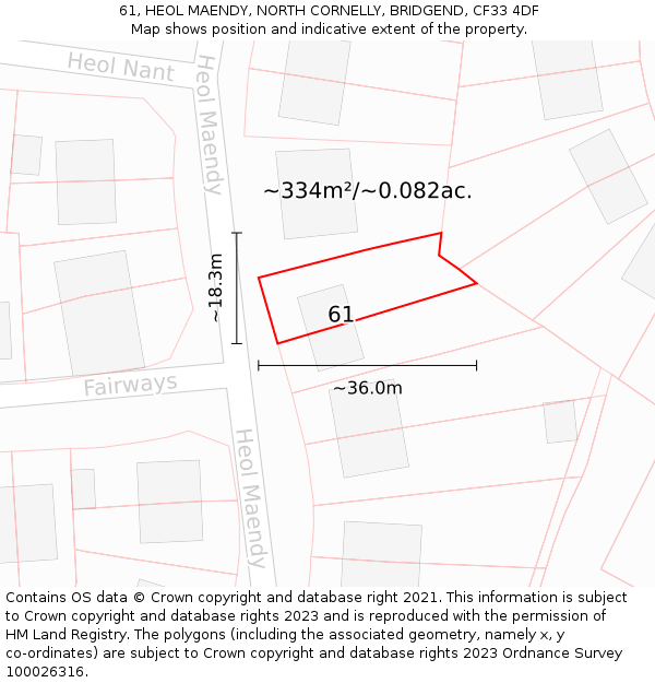 61, HEOL MAENDY, NORTH CORNELLY, BRIDGEND, CF33 4DF: Plot and title map