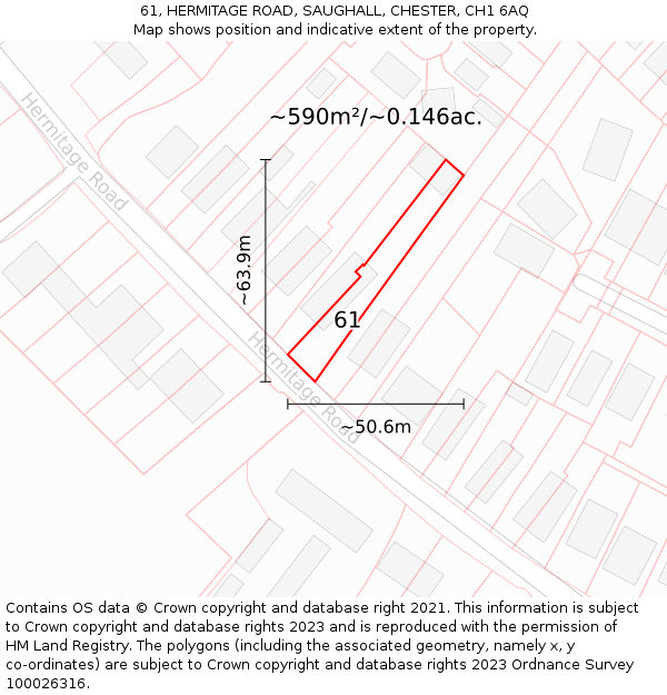 61, HERMITAGE ROAD, SAUGHALL, CHESTER, CH1 6AQ: Plot and title map