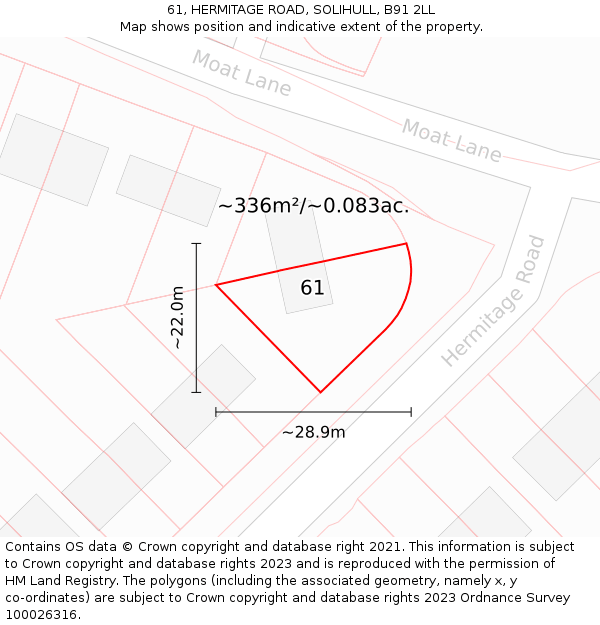 61, HERMITAGE ROAD, SOLIHULL, B91 2LL: Plot and title map