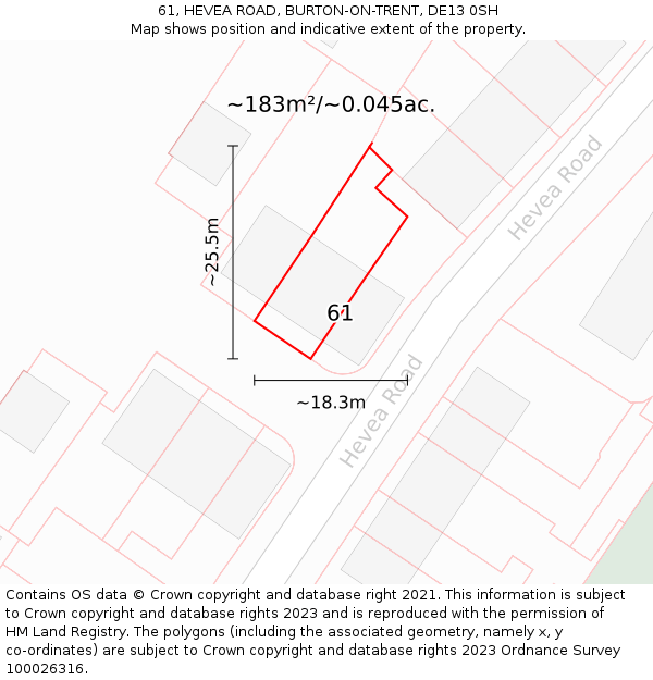 61, HEVEA ROAD, BURTON-ON-TRENT, DE13 0SH: Plot and title map