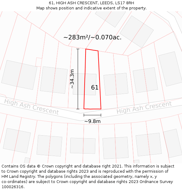 61, HIGH ASH CRESCENT, LEEDS, LS17 8RH: Plot and title map
